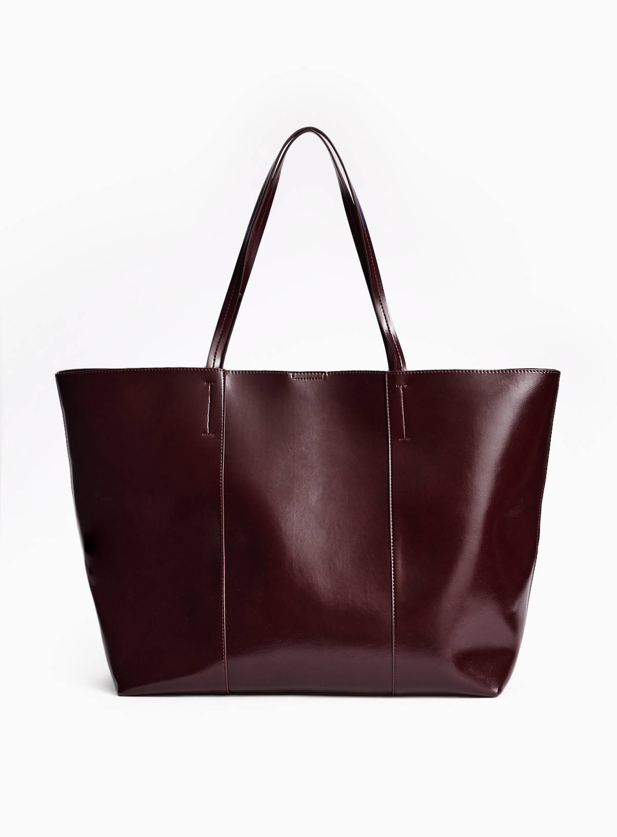 Burgundy High Shine Faux Leather Tote Bag One Size - Image 2